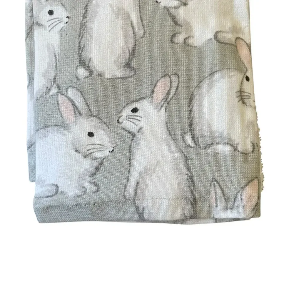 Deborah Connolly Easter Bunny Kitchen Towels 3pk White Gray Spring Decor New